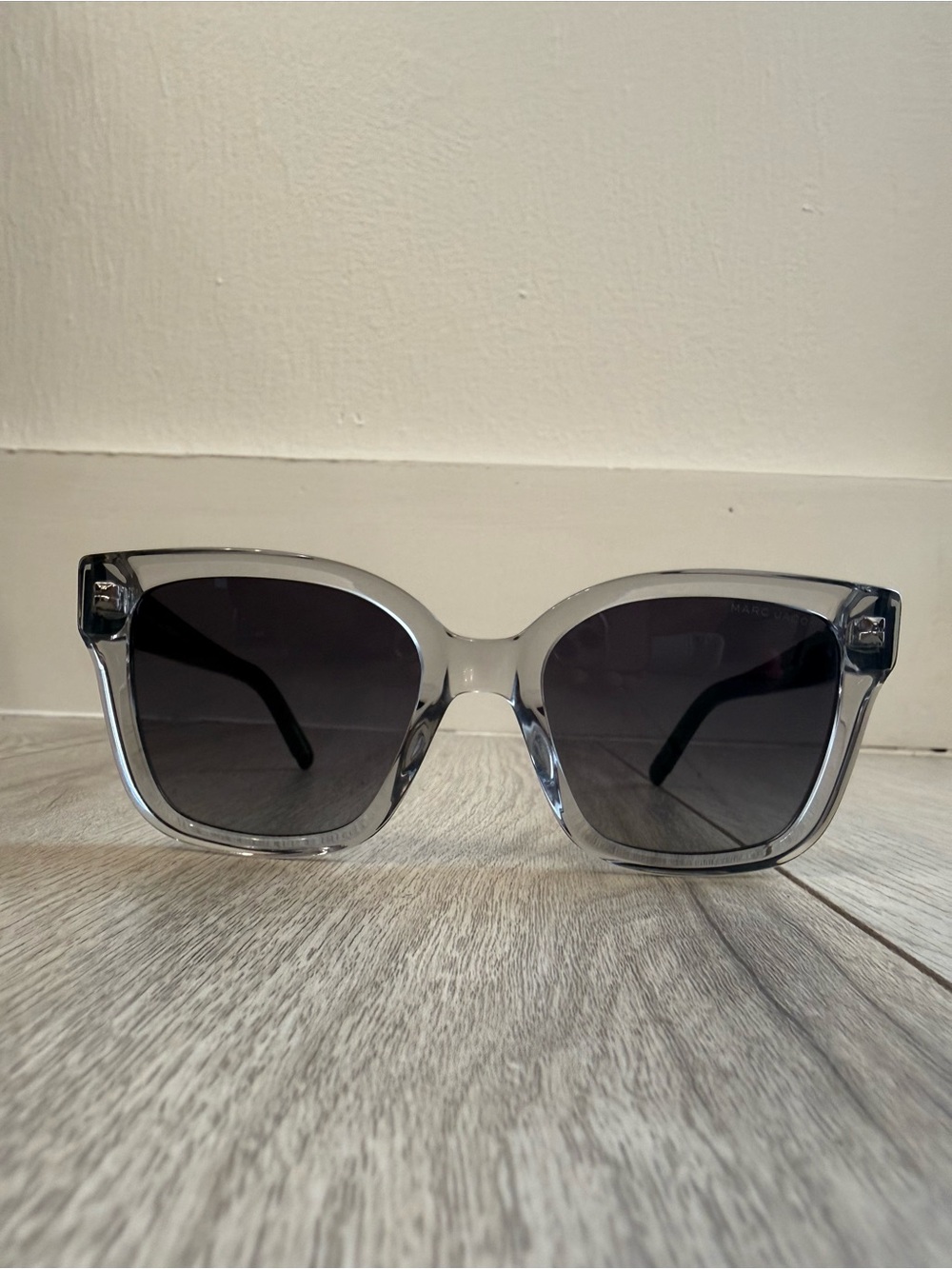 Marc Jacobs Clear Frame Sunglasses with Black Gradient Lenses
